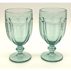 Libbey Gibraltar Duratuff Spanish Green Tea Goblets Glasses, 7" T, Set of 2